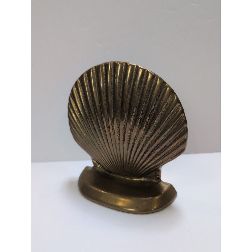 MCM Art deco scalloped Shell Solid Brass Bookend, just one.